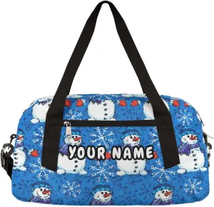 Cute Snowman Christmas Personalized Kids Duffel Bag for Girls Boys, Snowman Debris Custom Dance Bag Overnight Small Duffel Bag Carry On Weekend Sports Travel Bag for School Practice Gymnastics Ballet