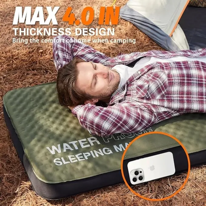 Cymula Camping Mattress 4 Ultra-Thick Self Inflating Sleeping Pad with Pump Sack with Memory Foam for Camping Bed 4-Season,Travel,Car,Tent,Home (75"x25"x4" Small Single)