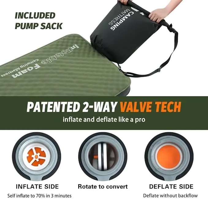 Cymula Camping Mattress 4 Ultra-Thick Self Inflating Sleeping Pad with Pump Sack with Memory Foam Sleeping Mat for Camping 4-Season,Travel,Car,Tent,Home(79"x52"x4" Double)