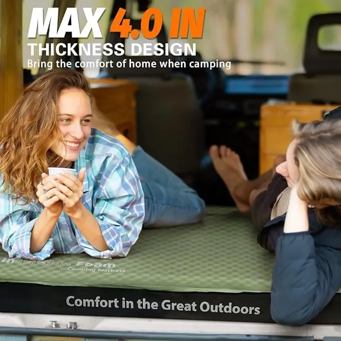 Cymula Camping Mattress 4 Ultra-Thick Self Inflating Sleeping Pad with Pump Sack with Memory Foam Sleeping Mat for Car Camping 4-Season,Travel,Car,Tent,Home(75"x38"x4" Twin)