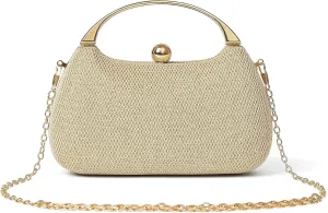 Daiblueland Metal Handle Evening Bag Formal Moon Shaped Party And Wedding Clutch Purse With Crossbody Chain