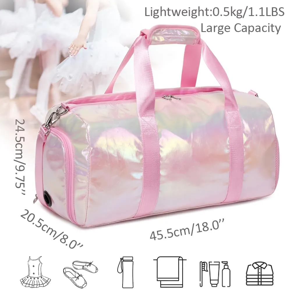Dance Bag for Girls Sports Duffle Bag for Teen Girls Gym Bag with Shoes Compartment Wet Pocket Weekender Carry On Bag Travel Bag for Teens Girls