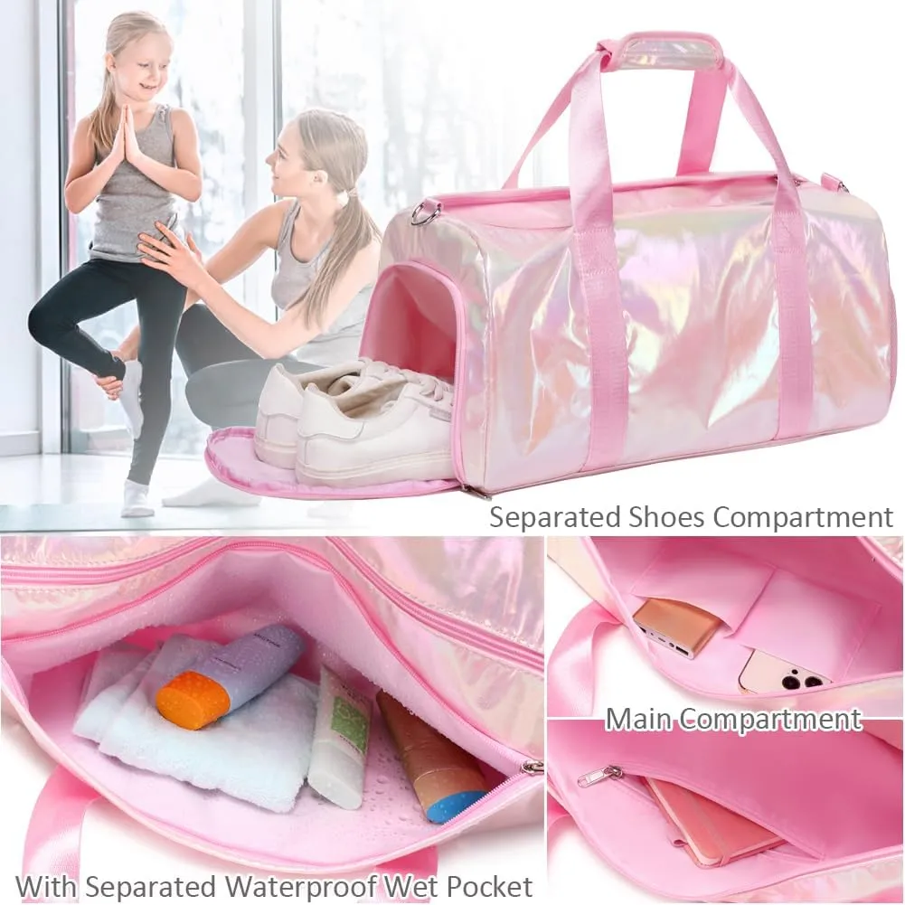 Dance Bag for Girls Sports Duffle Bag for Teen Girls Gym Bag with Shoes Compartment Wet Pocket Weekender Carry On Bag Travel Bag for Teens Girls