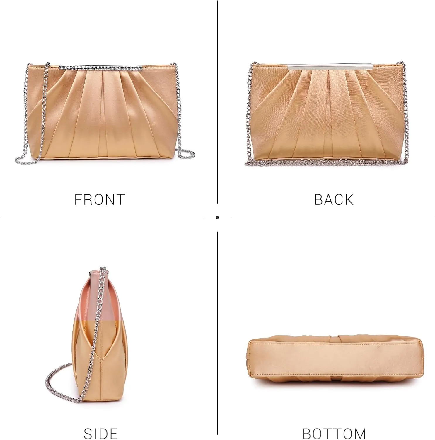 Dasein Elegant Pleated Evening Clutch Bags for Women Formal Handbags Purses for Wedding Party Prom with Sparkly Rhinestones
