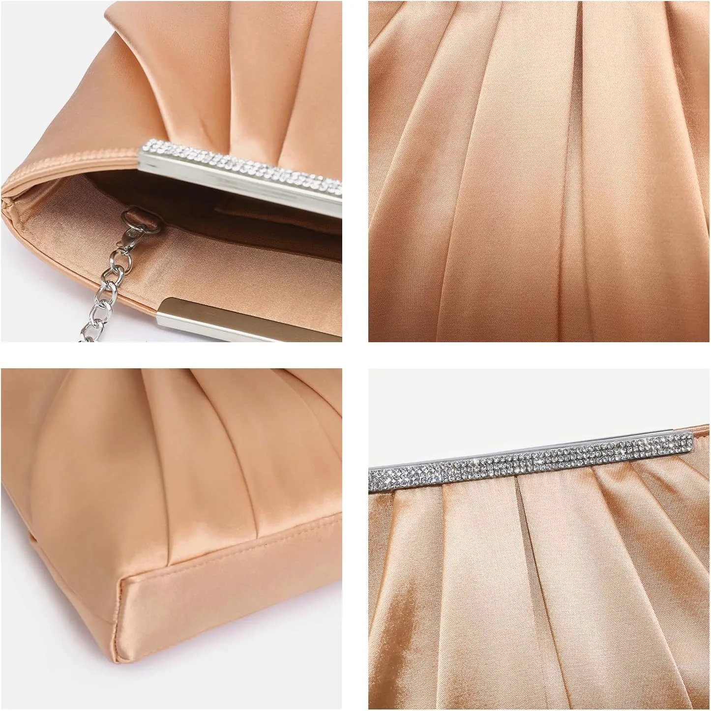Dasein Elegant Pleated Evening Clutch Bags for Women Formal Handbags Purses for Wedding Party Prom with Sparkly Rhinestones
