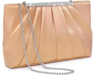 Dasein Elegant Pleated Evening Clutch Bags for Women Formal Handbags Purses for Wedding Party Prom with Sparkly Rhinestones
