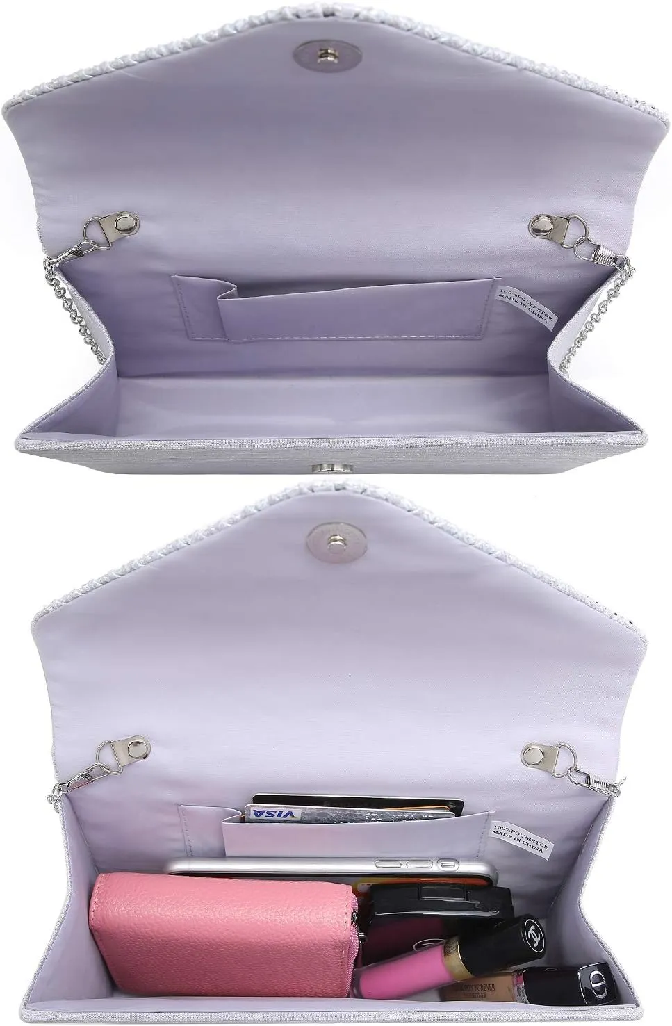 Dasein Ladies Frosted Satin Evening Clutch Purse Bag Crossbody Handbags Party Prom Wedding Envelope