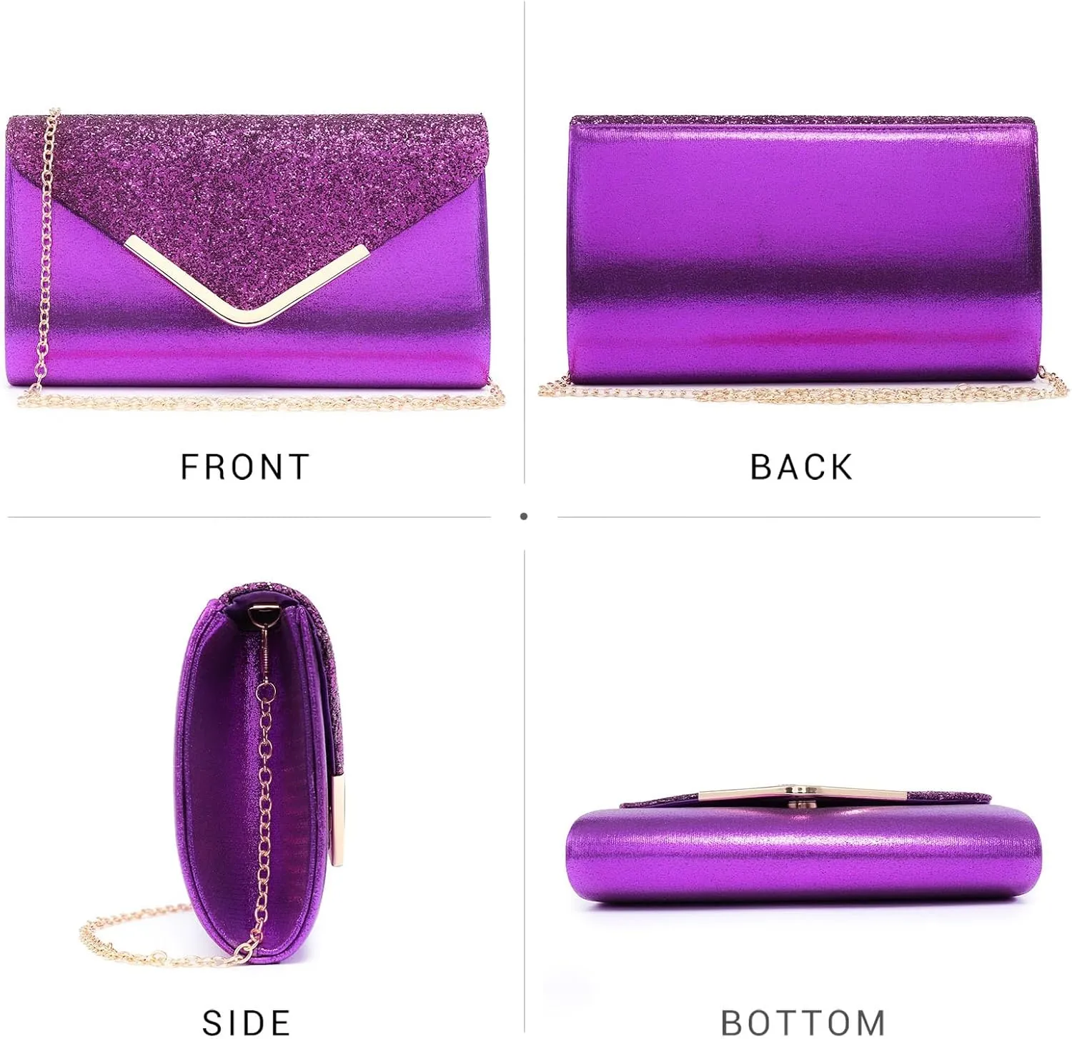 Dasein Women Evening Bags Formal Clutch Purses for Wedding Party Prom Handbags with Shoulder Strap and Glitter Flap