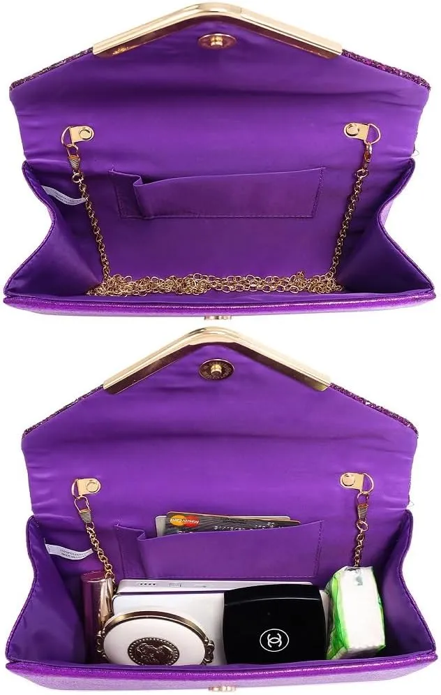Dasein Women Evening Bags Formal Clutch Purses for Wedding Party Prom Handbags with Shoulder Strap and Glitter Flap
