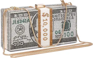 Dasein Women Stack of Cash Dollars Clutch Party Purse Crystal Evening Bag Cocktail Prom Handbag w/Rhinestones