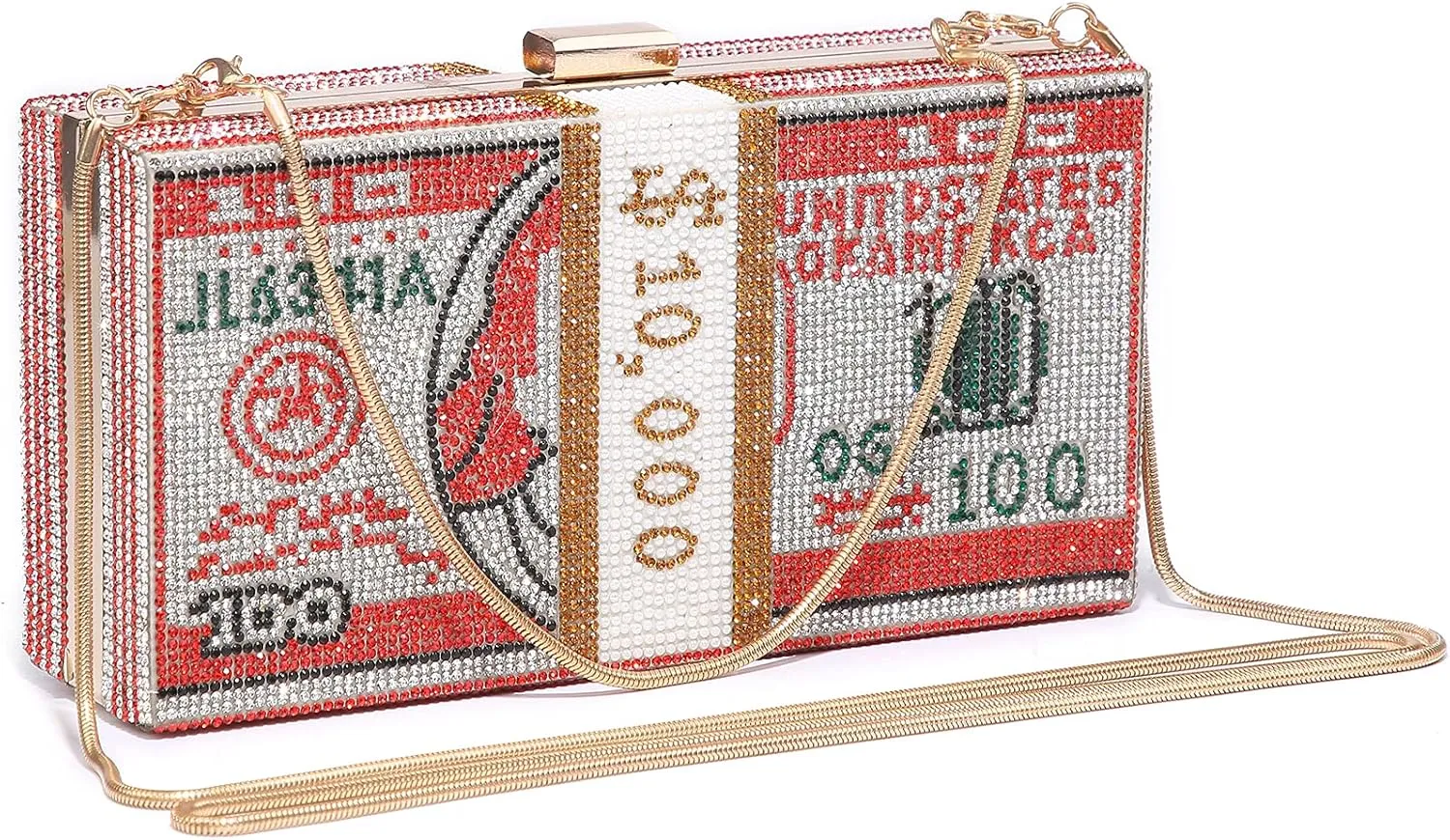 Dasein Women Stack of Cash Dollars Clutch Party Purse Crystal Evening Bag Cocktail Prom Handbag w/Rhinestones