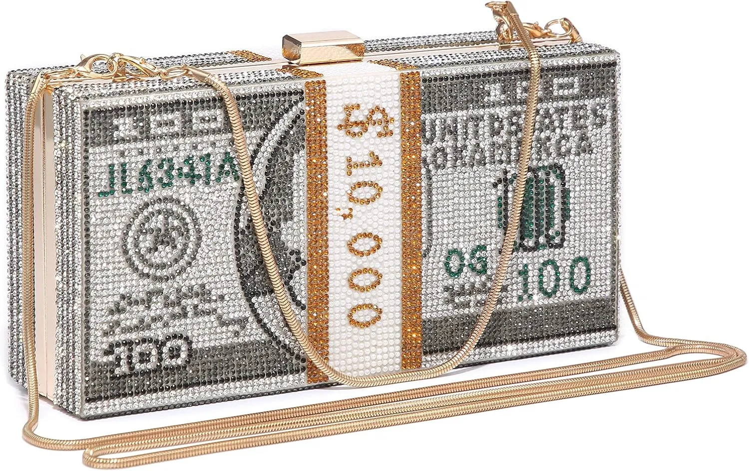 Dasein Women Stack of Cash Dollars Clutch Party Purse Crystal Evening Bag Cocktail Prom Handbag w/Rhinestones