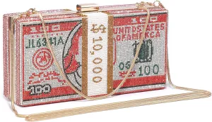 Dasein Women Stack of Cash Dollars Clutch Party Purse Crystal Evening Bag Cocktail Prom Handbag w/Rhinestones