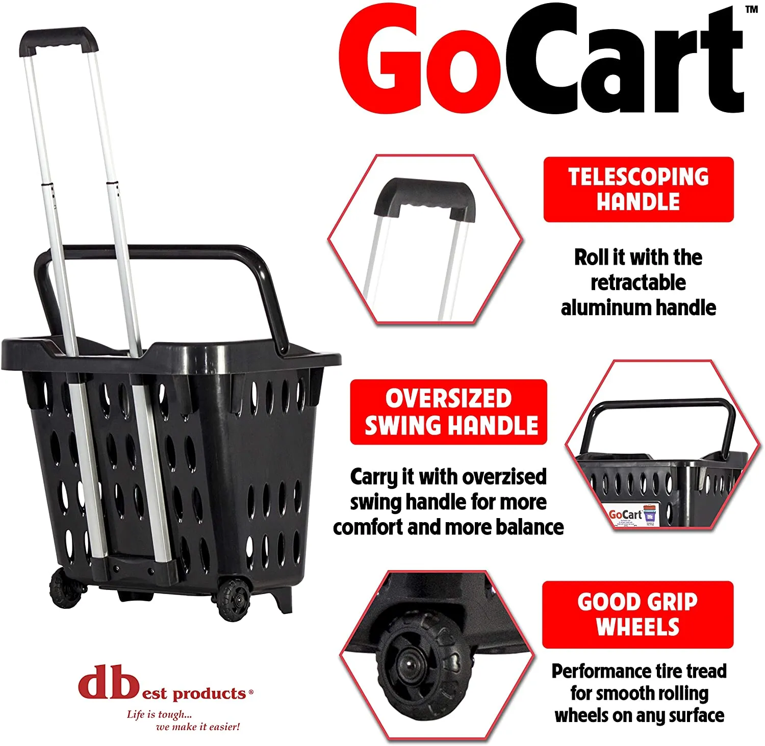 Dbest  products GoCart, Black Grocery Cart Shopping Laundry Basket on Wheels