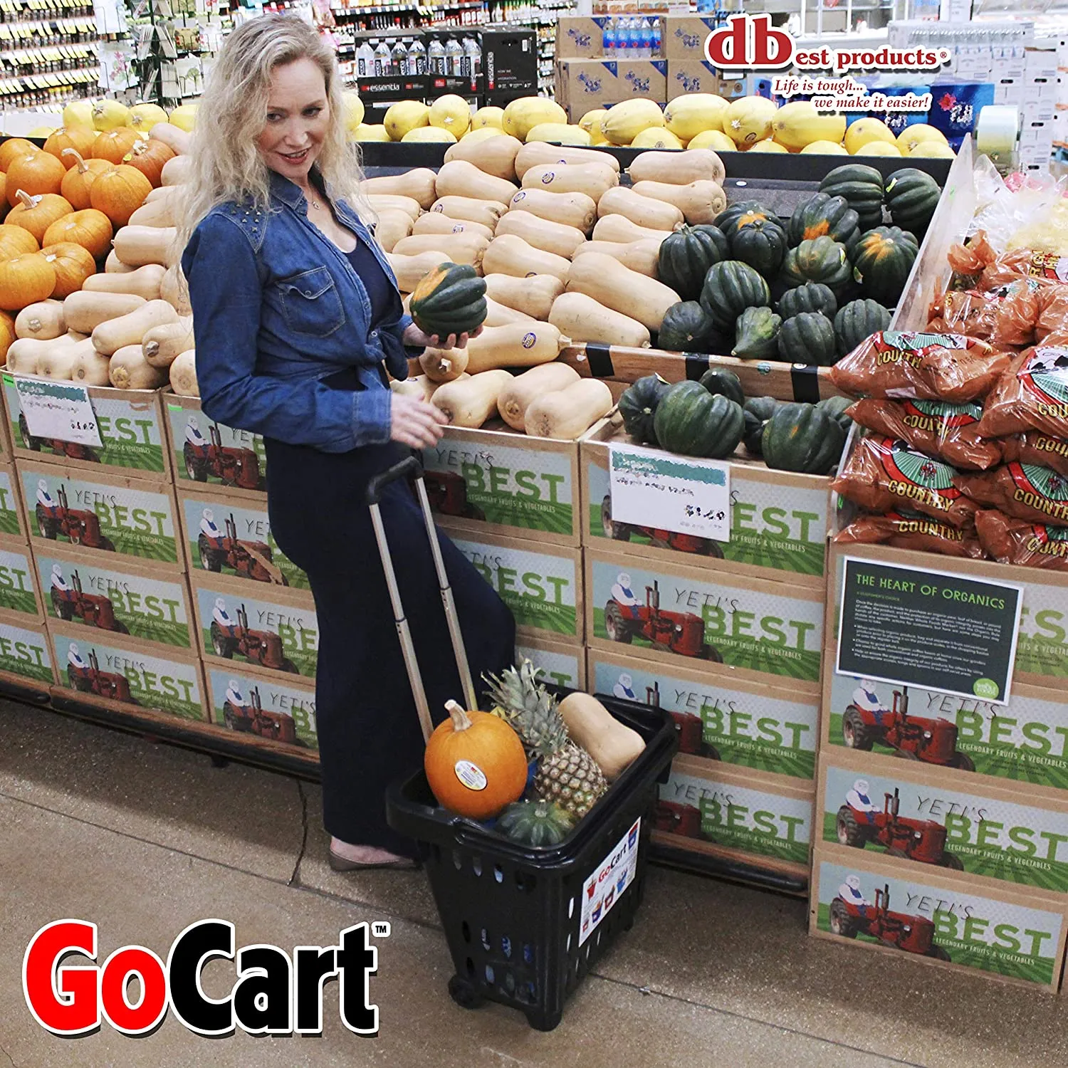 Dbest  products GoCart, Black Grocery Cart Shopping Laundry Basket on Wheels