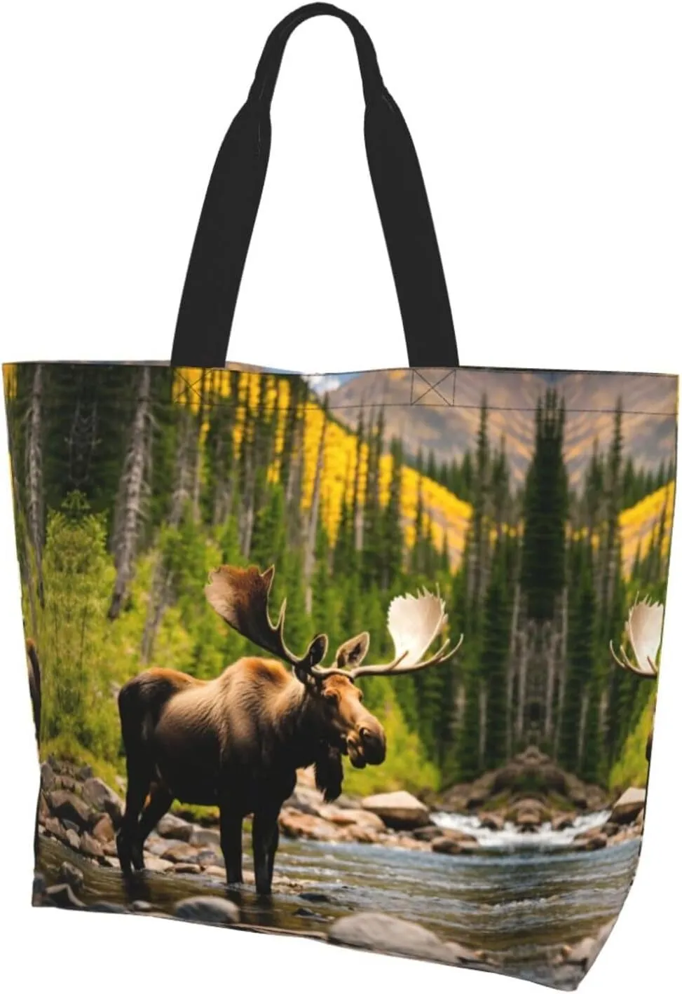 Deer Bear Moose print Shoulder Handbag, Women Tote Purse, Large Capacity Shopping Bag, Top Handle Bag