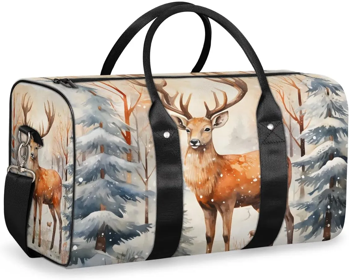 Deer Printing Travel Duffel Bag for Women Men Waterproof Foldable Overnight Weekender Bag Large Capacity Sports Gym Bag
