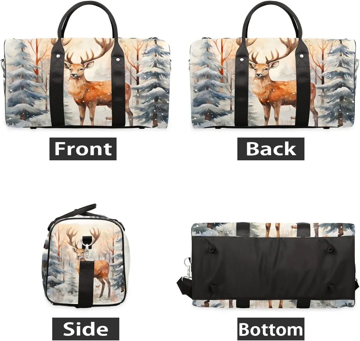 Deer Printing Travel Duffel Bag for Women Men Waterproof Foldable Overnight Weekender Bag Large Capacity Sports Gym Bag