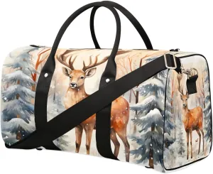 Deer Printing Travel Duffel Bag for Women Men Waterproof Foldable Overnight Weekender Bag Large Capacity Sports Gym Bag