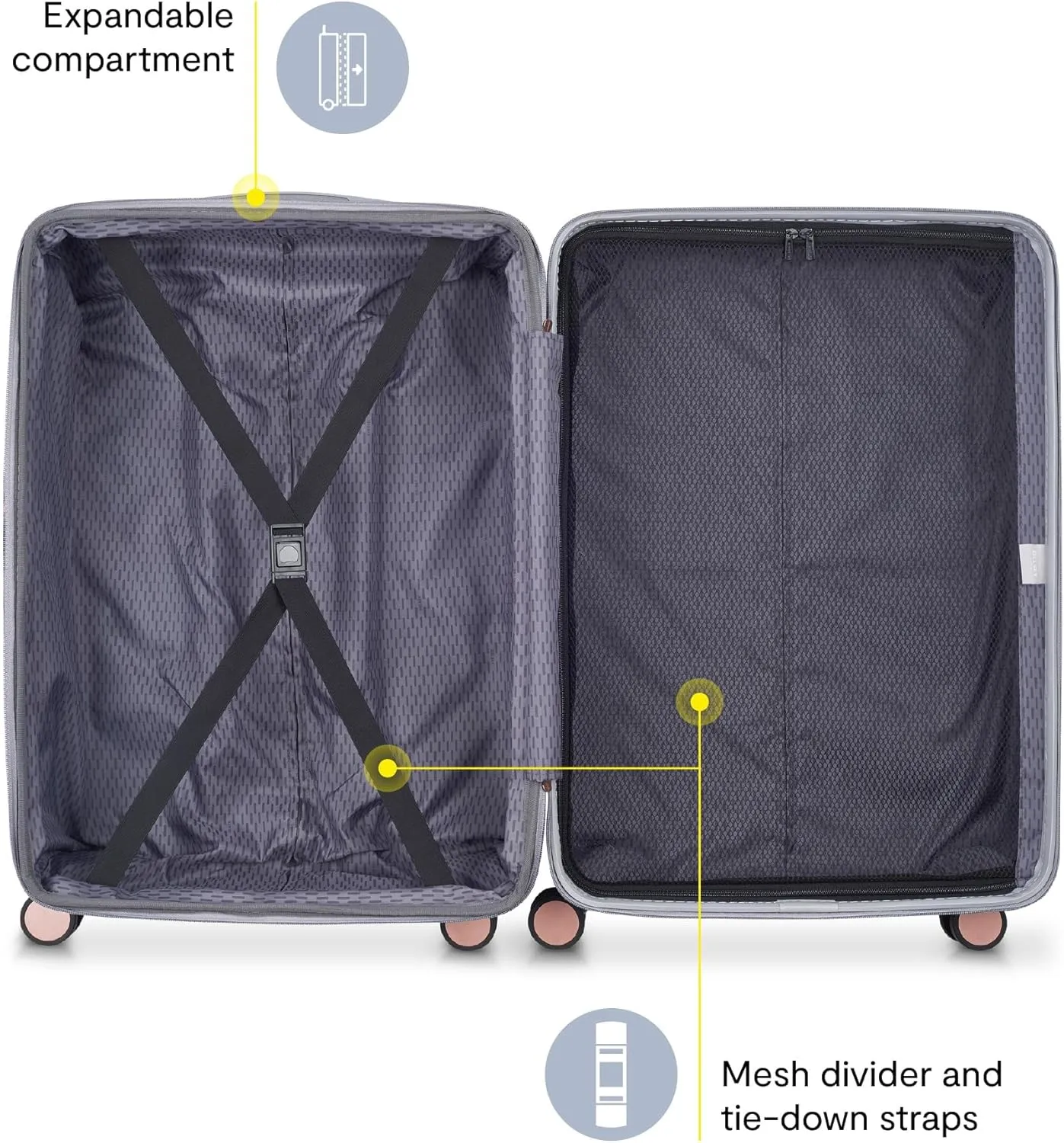 DELSEY PARIS Alexis Durable Luggage, Expandable Lightweight 4-Wheel Spinner, Easy Grip Handles for Smooth Mobility, TSA-Lock Incorporated, Men and Women, Platinum/Rose Gold, Check-In 25-Inch