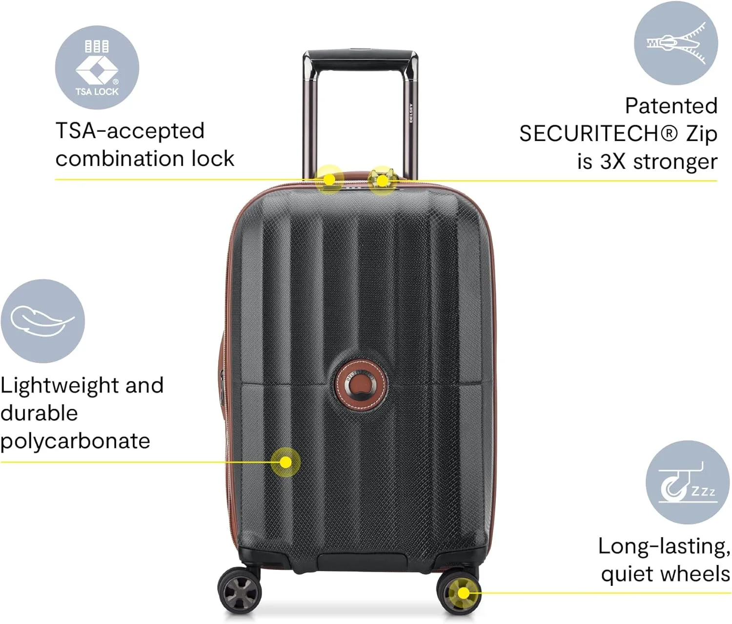 DELSEY PARIS Carrousel Hardside Expandable Luggage with Spinner Wheels, Black, Checked-Large 28 Inch