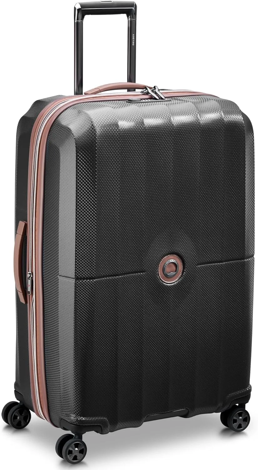 DELSEY PARIS Carrousel Hardside Expandable Luggage with Spinner Wheels, Black, Checked-Large 28 Inch