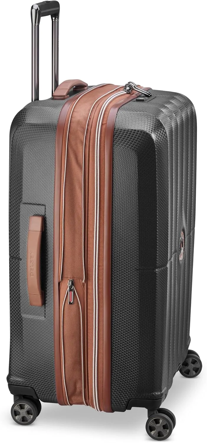 DELSEY PARIS Carrousel Hardside Expandable Luggage with Spinner Wheels, Black, Checked-Large 28 Inch