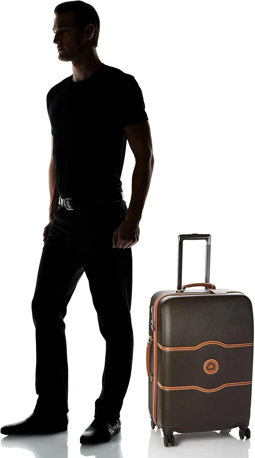 DELSEY PARIS Chatelet Hard  Hardside Luggage with Spinner Wheels, Chocolate Brown, Checked-Medium 24 Inch
