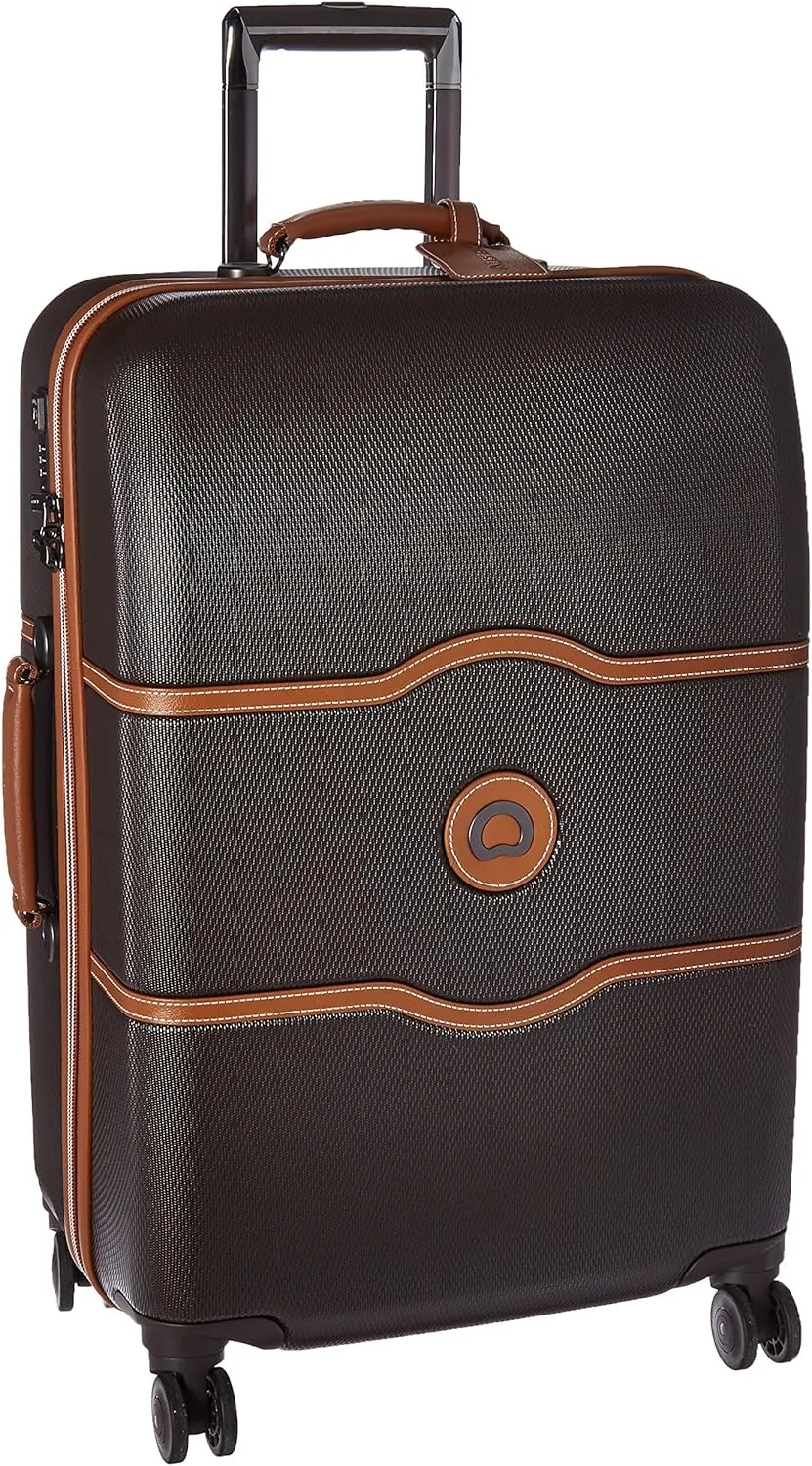 DELSEY PARIS Chatelet Hard  Hardside Luggage with Spinner Wheels, Chocolate Brown, Checked-Medium 24 Inch