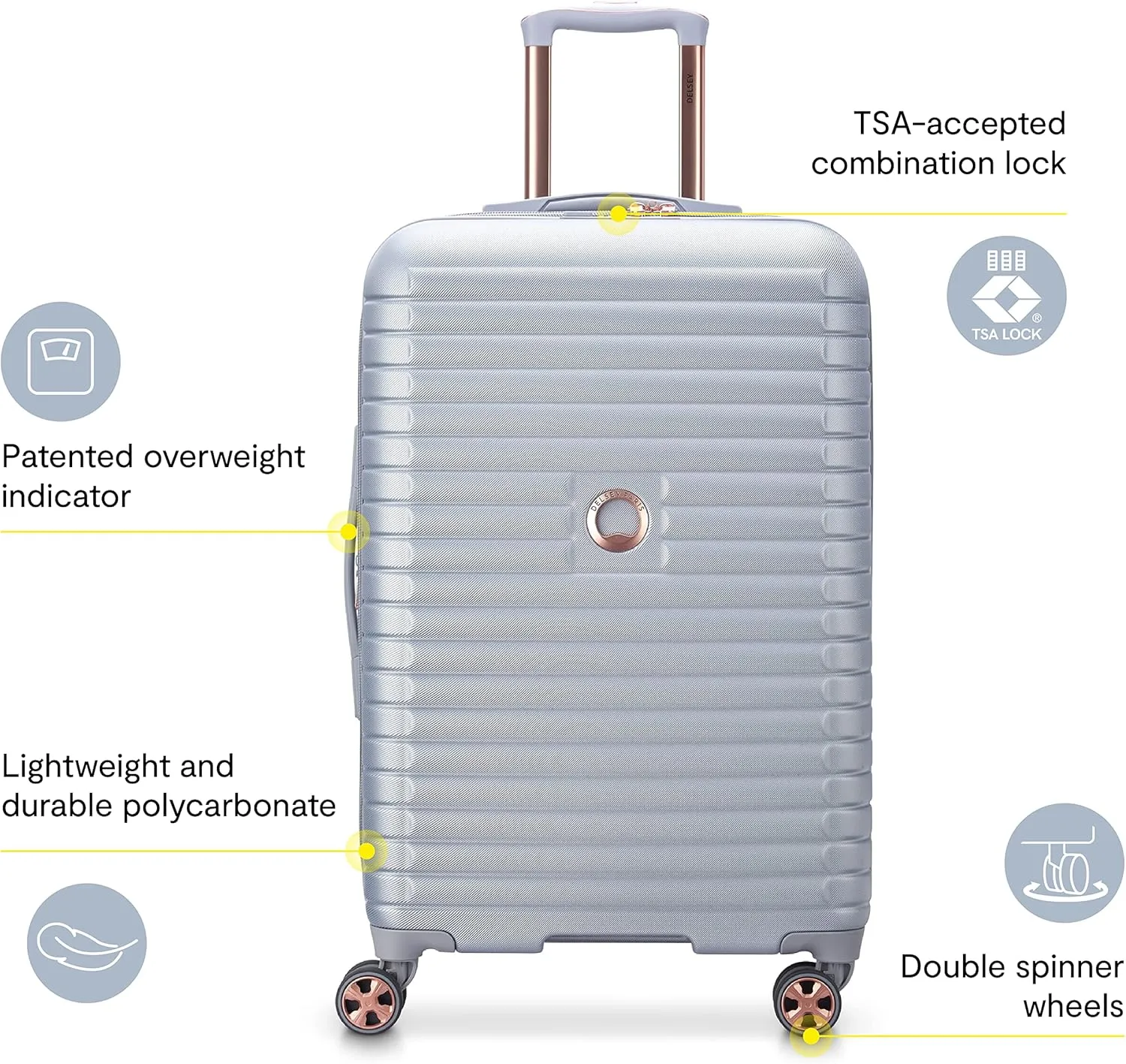 DELSEY PARIS Cruise 3.0 Hardside Expandable Luggage with Spinner Wheels, Graphite, Checked-Medium 24 Inch