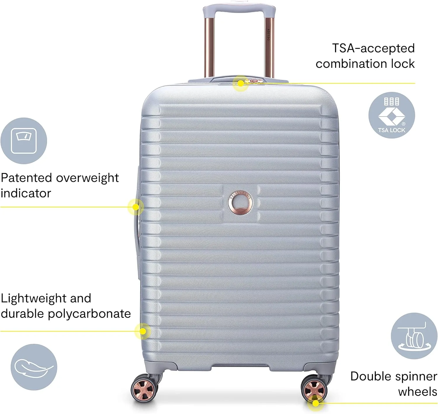 DELSEY PARIS Cruise 3.0 Hardside Expandable Luggage with Spinner Wheels, Platinum, 3 Piece Set (21/24/28)