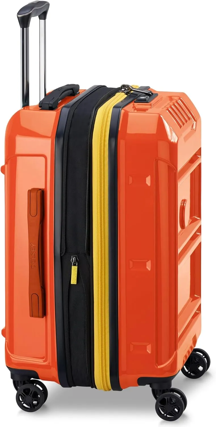 DELSEY PARIS Rempart Hardside Expandable Luggage with Spinner Wheels, Orange, Carry-On 19 Inch