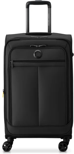 DELSEY PARIS Sky Lite 24-Inch Medium Lightweight Check-In Luggage - Water-Resistant Polyester, Dual Spinner Wheels, Multiple Exterior Pockets, Black - Softside Bag for Easy Travel