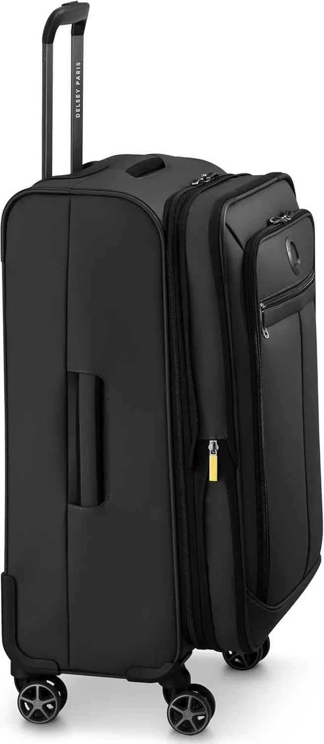 DELSEY PARIS Sky Lite 24-Inch Medium Lightweight Check-In Luggage - Water-Resistant Polyester, Dual Spinner Wheels, Multiple Exterior Pockets, Black - Softside Bag for Easy Travel
