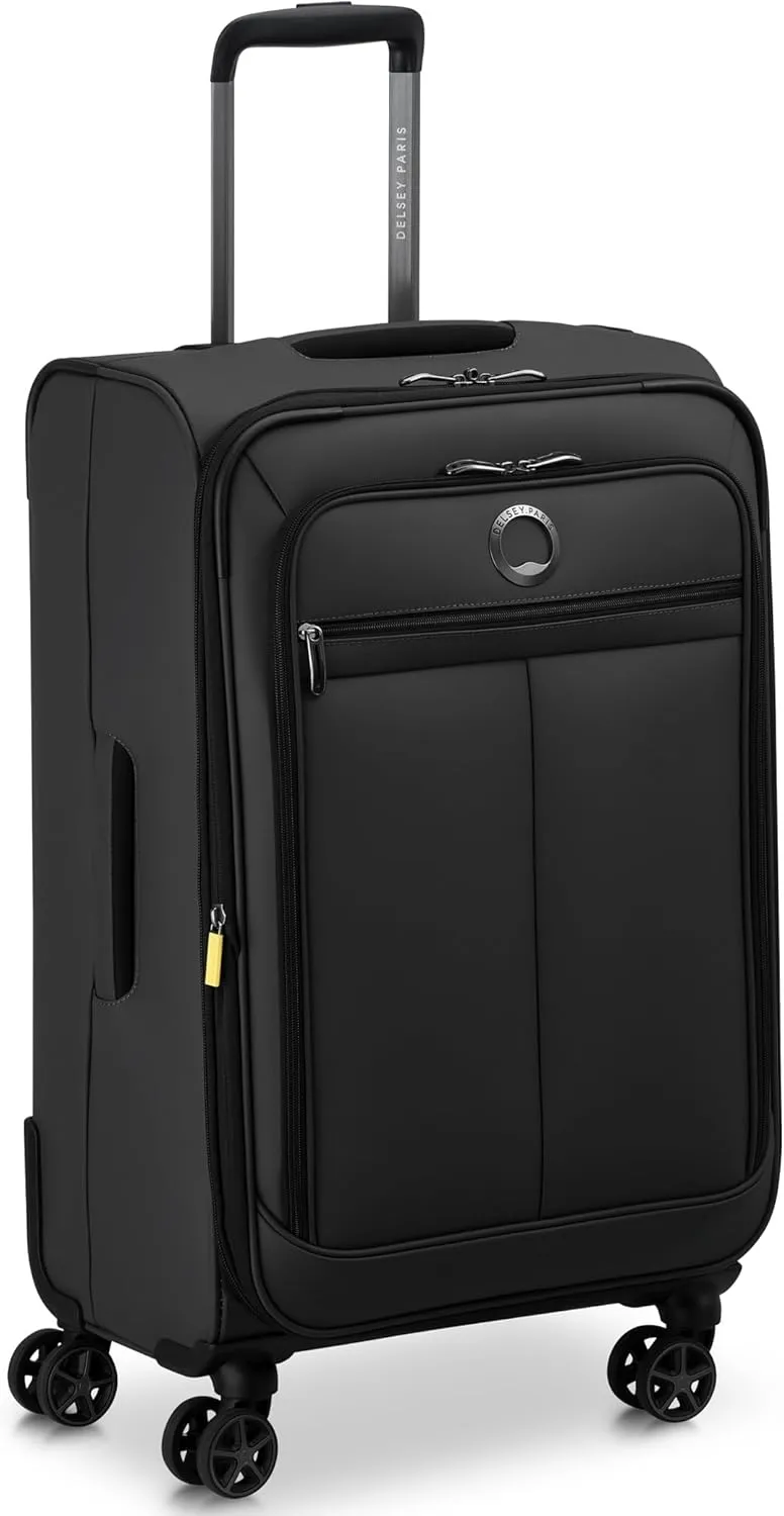 DELSEY PARIS Sky Lite 24-Inch Medium Lightweight Check-In Luggage - Water-Resistant Polyester, Dual Spinner Wheels, Multiple Exterior Pockets, Black - Softside Bag for Easy Travel