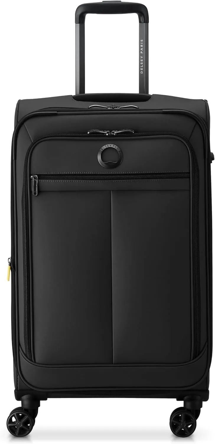 DELSEY PARIS Sky Lite 24-Inch Medium Lightweight Check-In Luggage - Water-Resistant Polyester, Dual Spinner Wheels, Multiple Exterior Pockets, Black - Softside Bag for Easy Travel