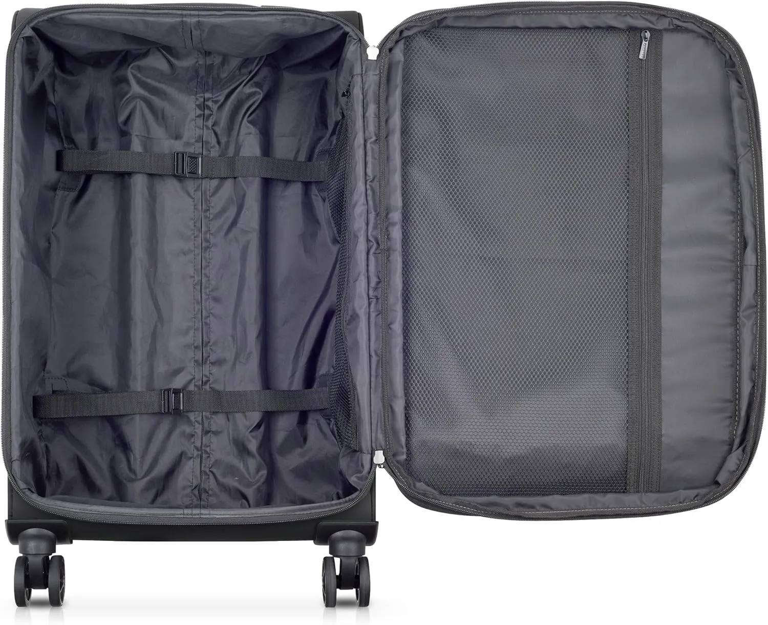 DELSEY PARIS Sky Lite 24-Inch Medium Lightweight Check-In Luggage - Water-Resistant Polyester, Dual Spinner Wheels, Multiple Exterior Pockets, Black - Softside Bag for Easy Travel