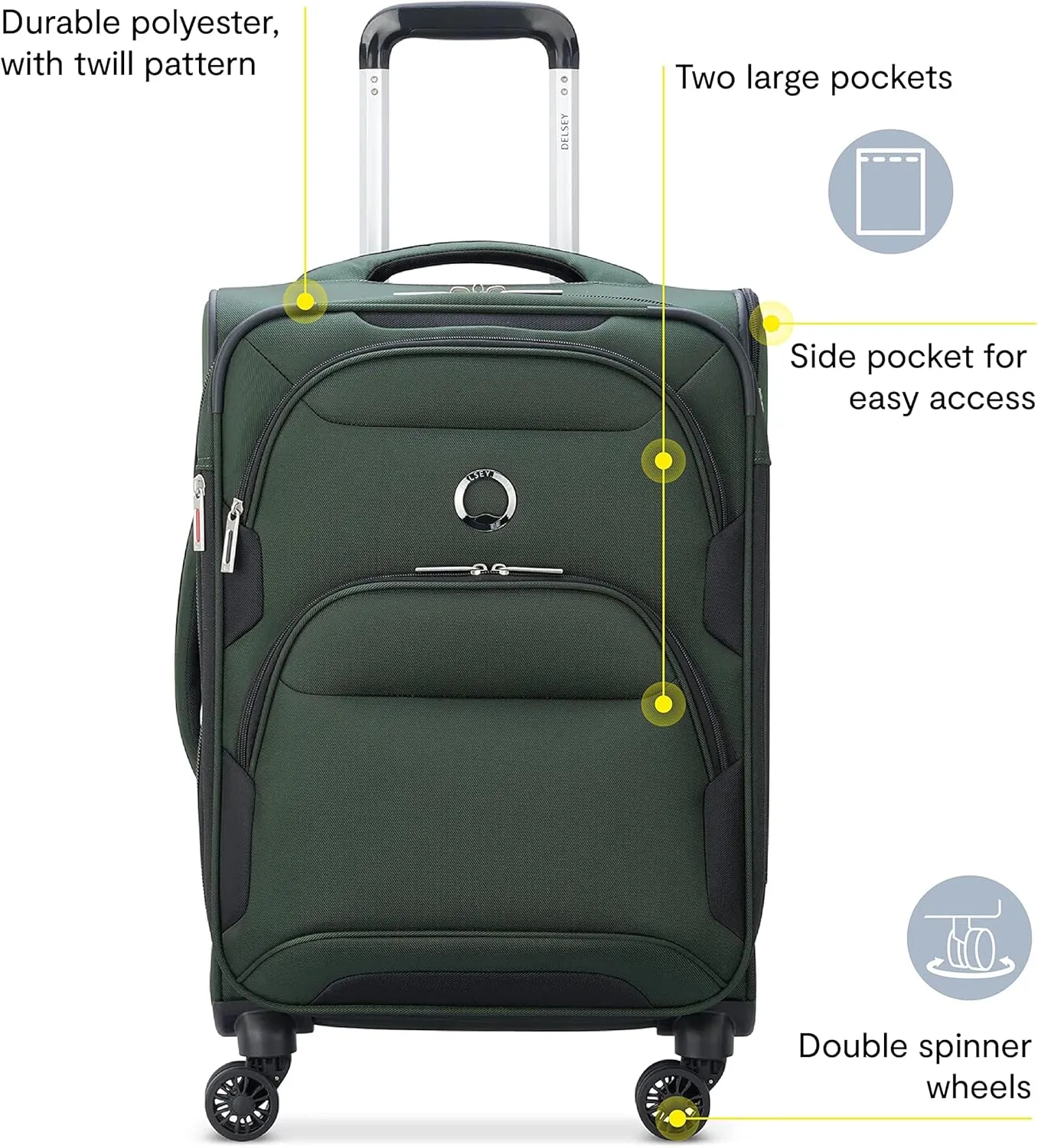 DELSEY PARIS Sky Max 2.0 Softside Expandable Luggage with Spinner Wheels, Black, Carry-on 21 Inch