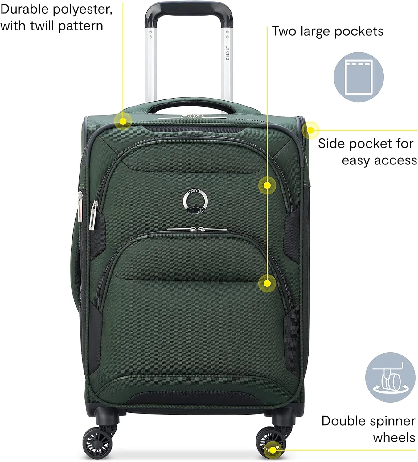 DELSEY PARIS Sky Max 2.0 Softside Expandable Luggage with Spinner Wheels, Blue, Checked-Large, 28 Inch