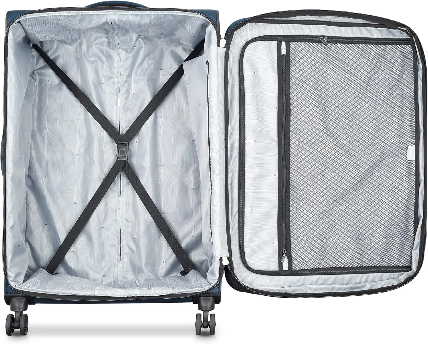 DELSEY PARIS Sky Max 2.0 Softside Expandable Luggage with Spinner Wheels, Blue, Checked-Large, 28 Inch