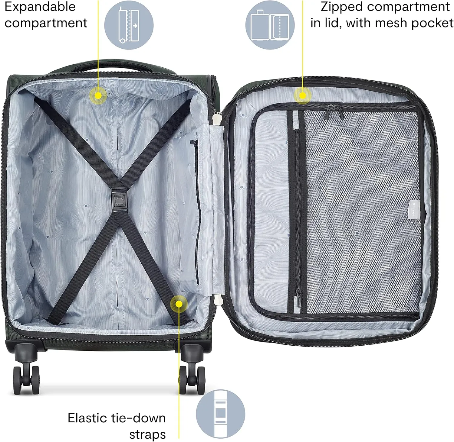 DELSEY PARIS Sky Max 2.0 Softside Expandable Luggage with Spinner Wheels, Blue, Checked-Large, 28 Inch