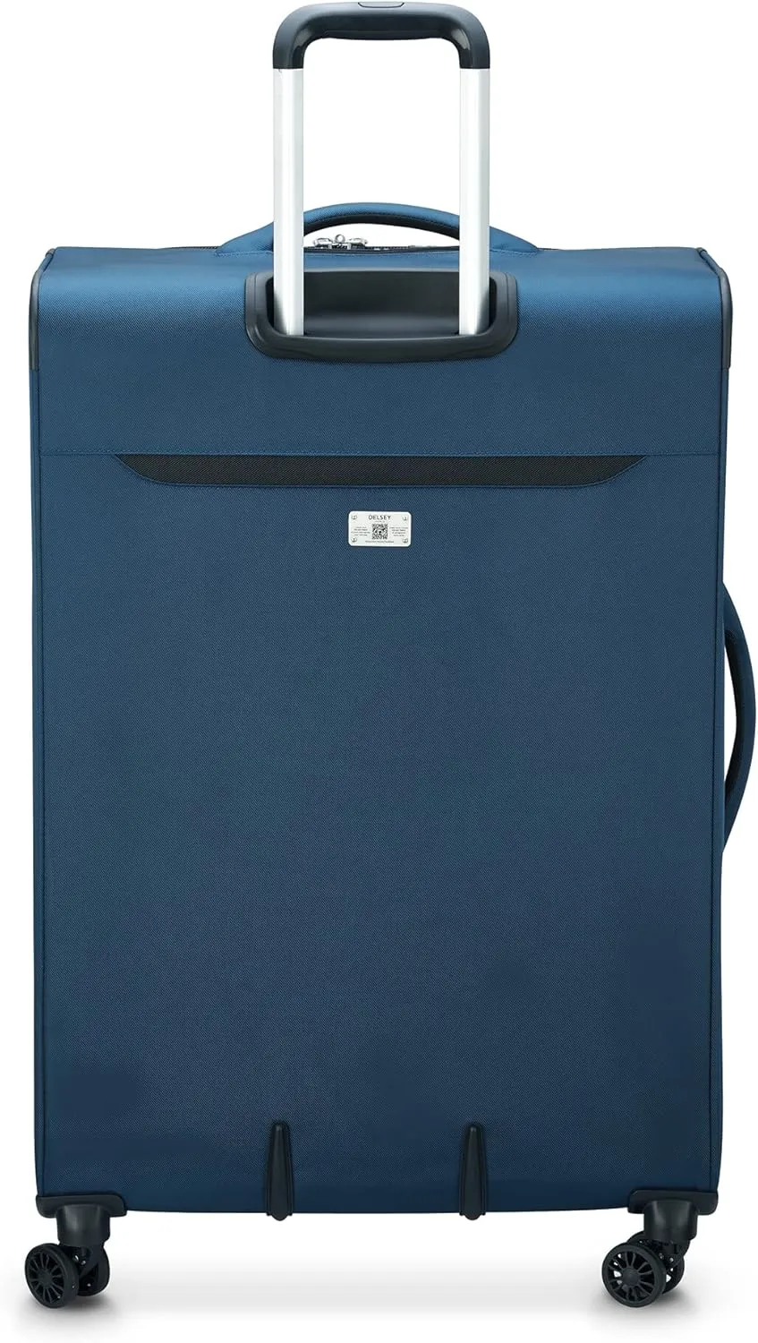 DELSEY PARIS Sky Max 2.0 Softside Expandable Luggage with Spinner Wheels, Blue, Checked-Large, 28 Inch