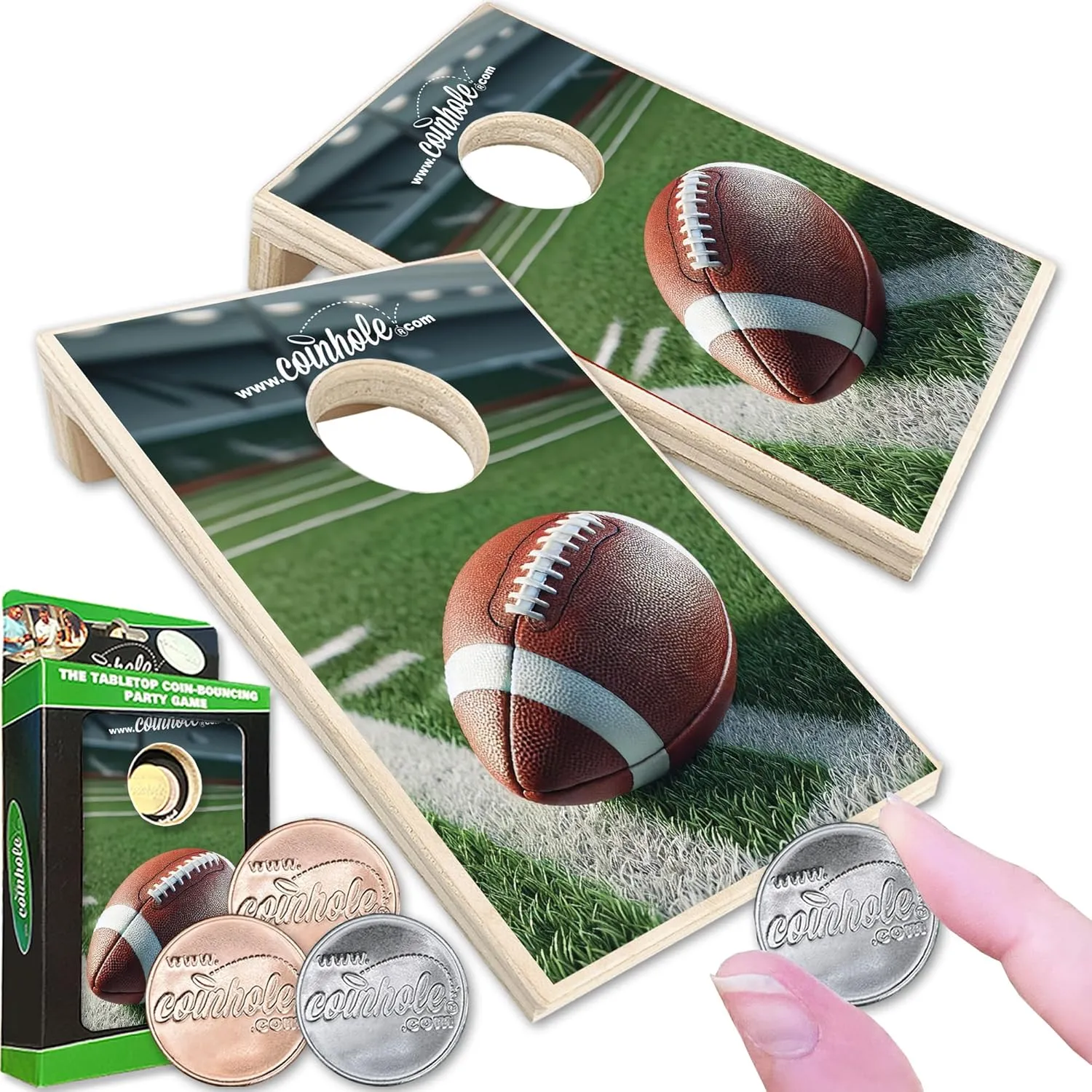 Desktop Coin Bouncing Party Set | Tabletop Cornhole Board | Small Travel Game Includes Coins
