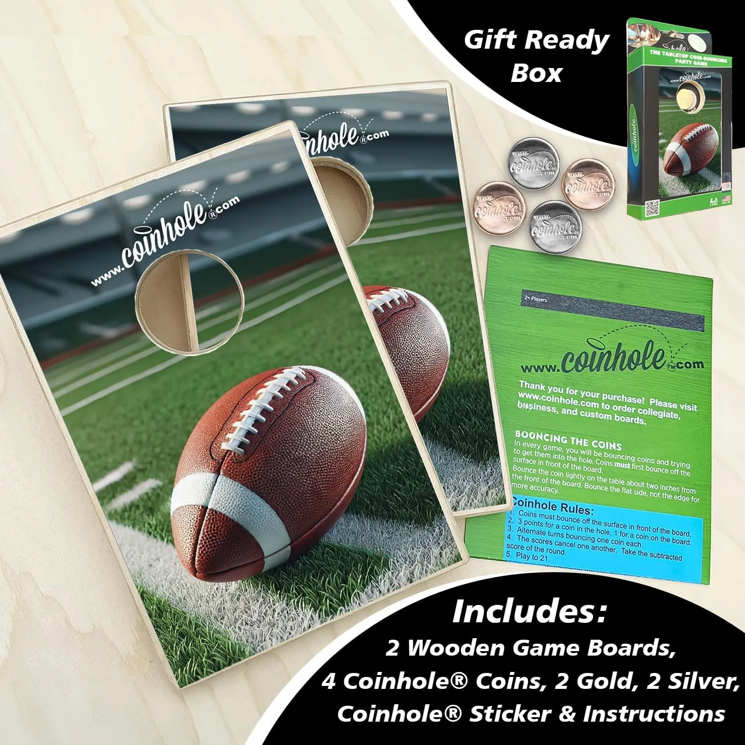 Desktop Coin Bouncing Party Set | Tabletop Cornhole Board | Small Travel Game Includes Coins