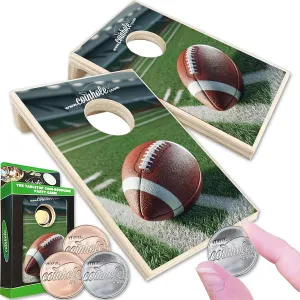 Desktop Coin Bouncing Party Set | Tabletop Cornhole Board | Small Travel Game Includes Coins