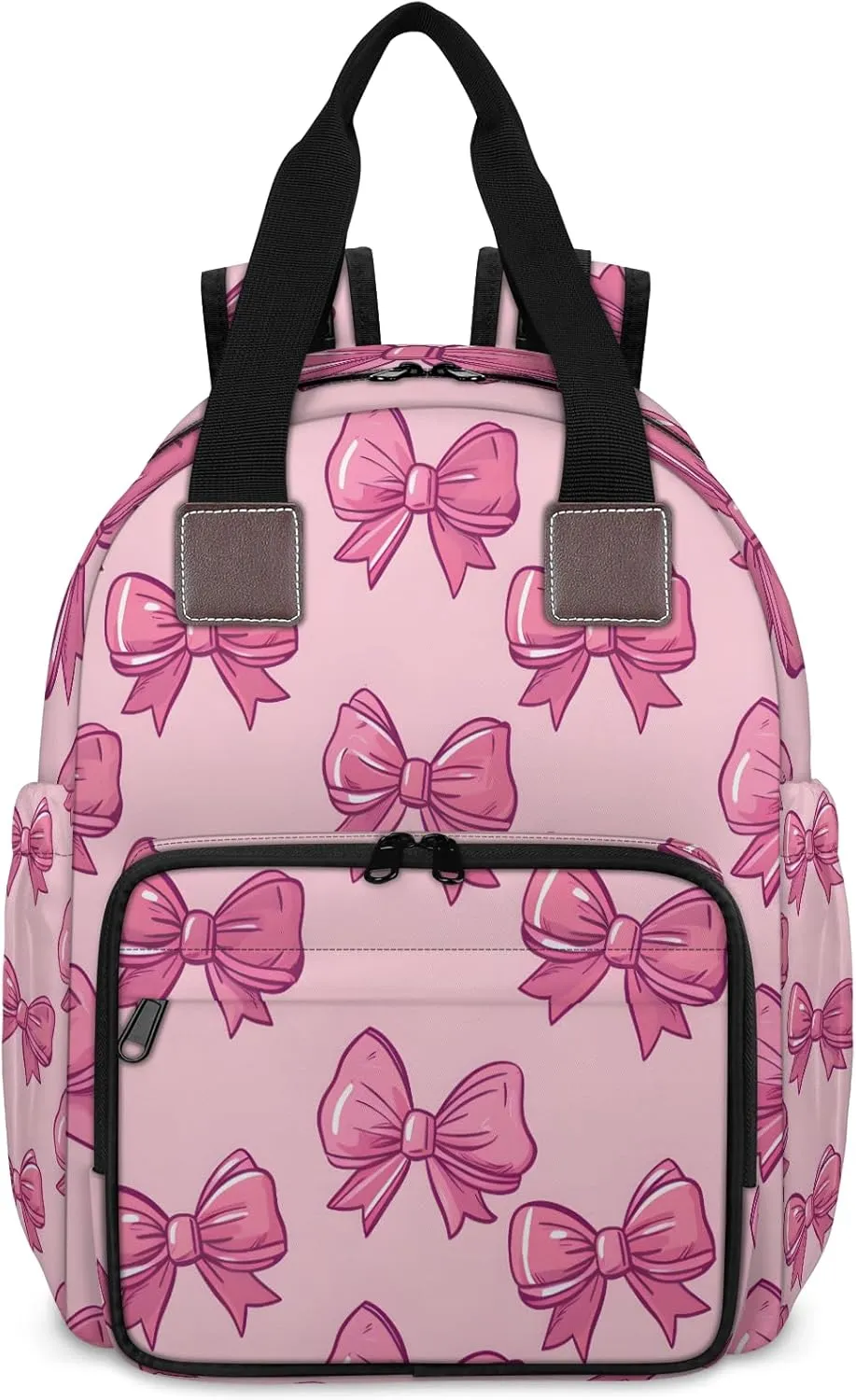 Diaper Bag Backpack Large Capacity, Pink Bow Ties Pattern Light Pink Background Nappy Hand Shoulder Bag Mummy Travel Nursing Bags Baby Shower Gifts, with Insulated Pockets and USB Charging Port