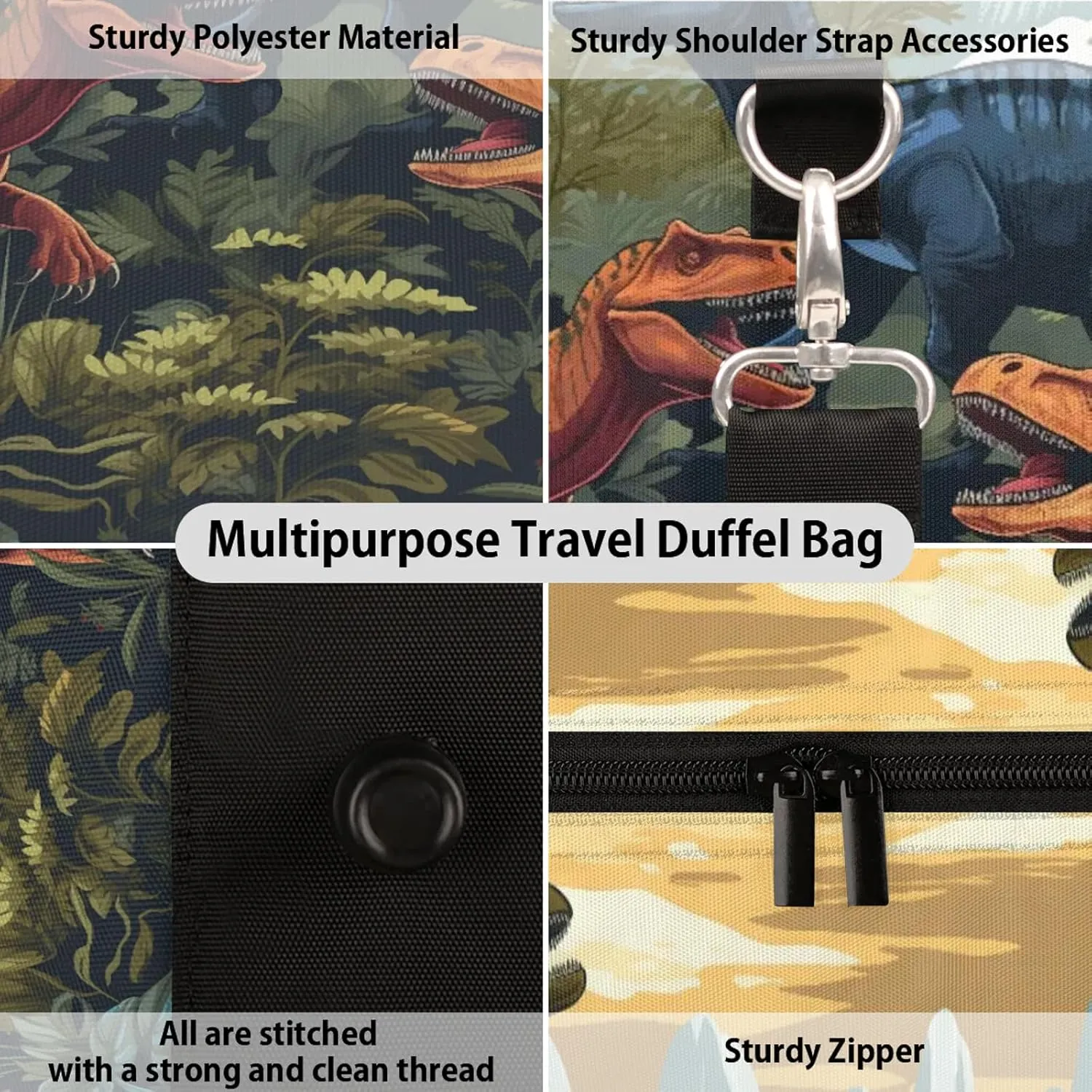 Dinosaur Dino Travel Bag for Men Women, Gym Duffle Bags for Travel, Carry On Luggage Bag, Weekender Overnight Workout Bags