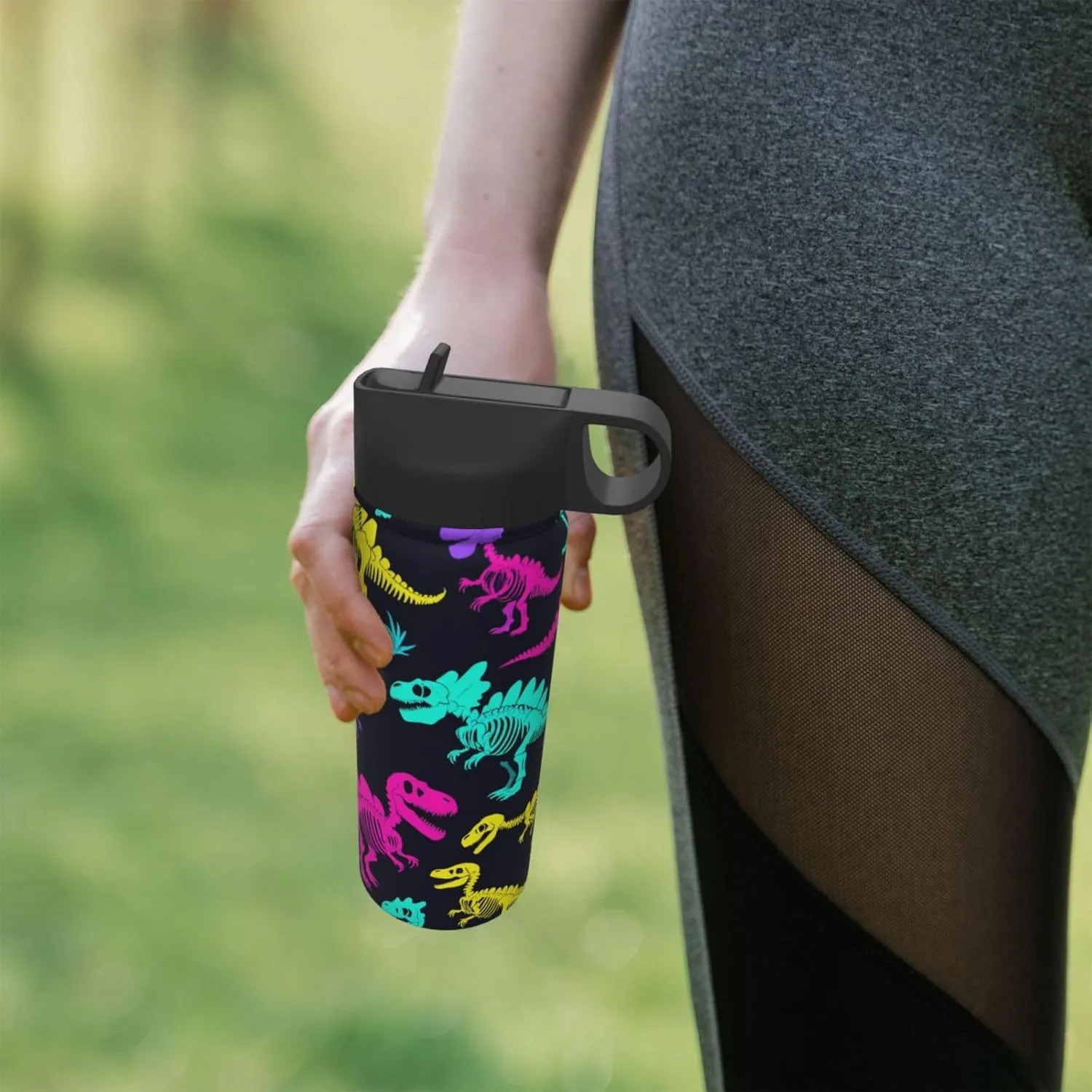 Dinosaurs Skeletons Colorful Print Water Bottles Stainless Steel 18oz Print Heat Resistance Outdoor Sports Insulated Kettle