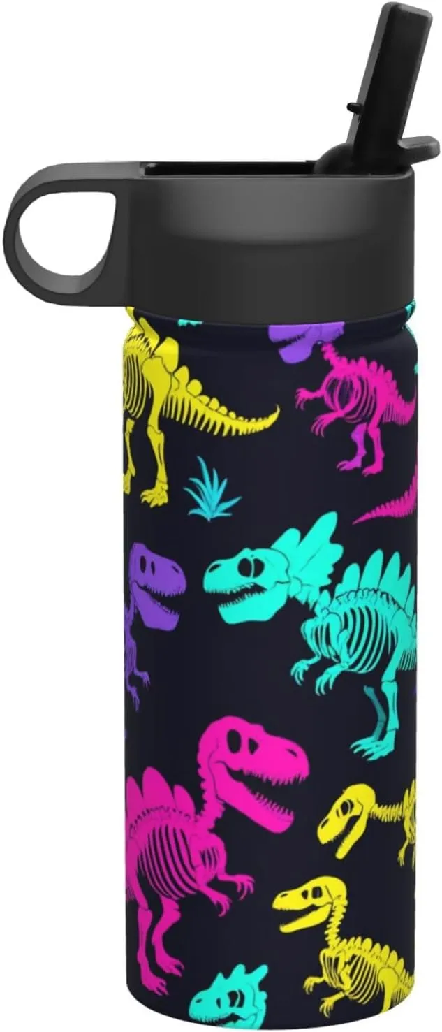 Dinosaurs Skeletons Colorful Print Water Bottles Stainless Steel 18oz Print Heat Resistance Outdoor Sports Insulated Kettle