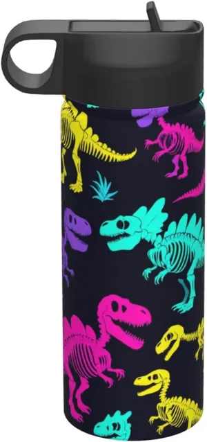 Dinosaurs Skeletons Colorful Print Water Bottles Stainless Steel 18oz Print Heat Resistance Outdoor Sports Insulated Kettle